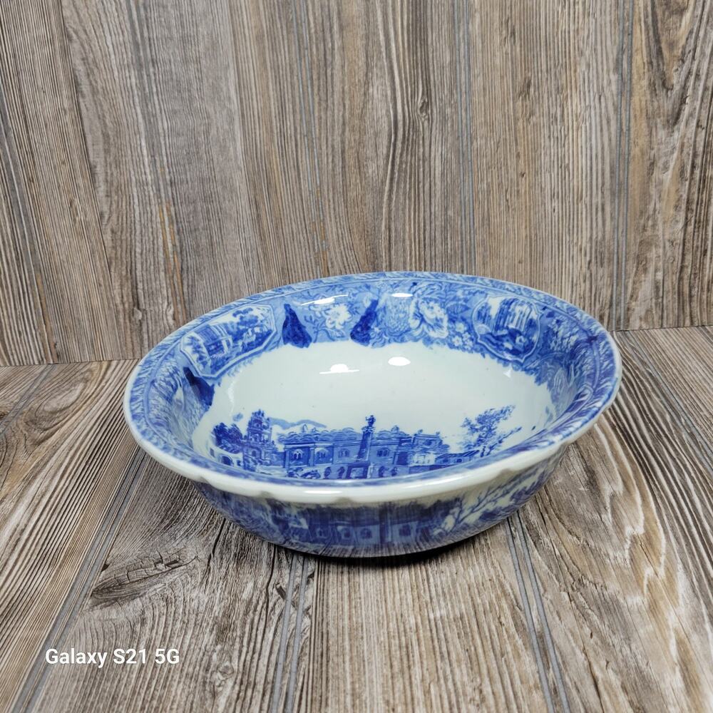 Vintage Victoria Ware Ironstone Flow Blue Wash Basin Bowl 90s Reproduction
